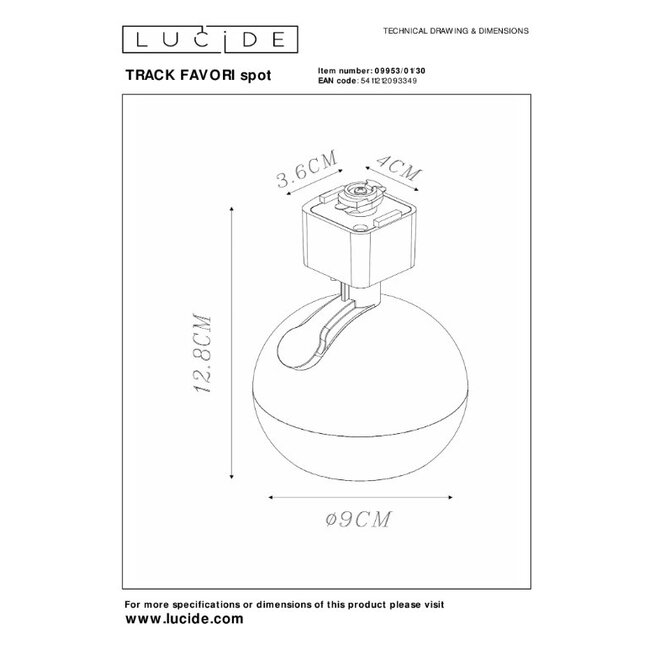 TRACK FAVORI Track spot - 1-phase Track system / Track lighting - 1xGU10 - Black - 09953/01/30