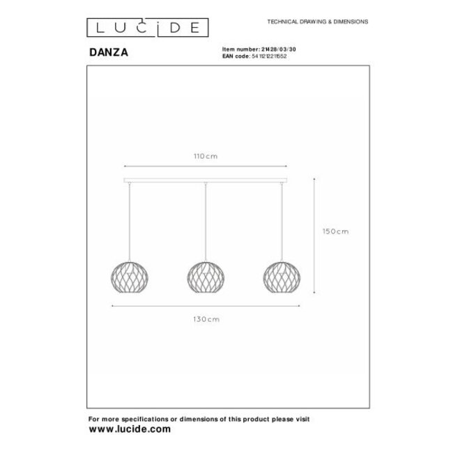 DANZA - Hanging lamp - 3xE27 - Black - 21428/03/30