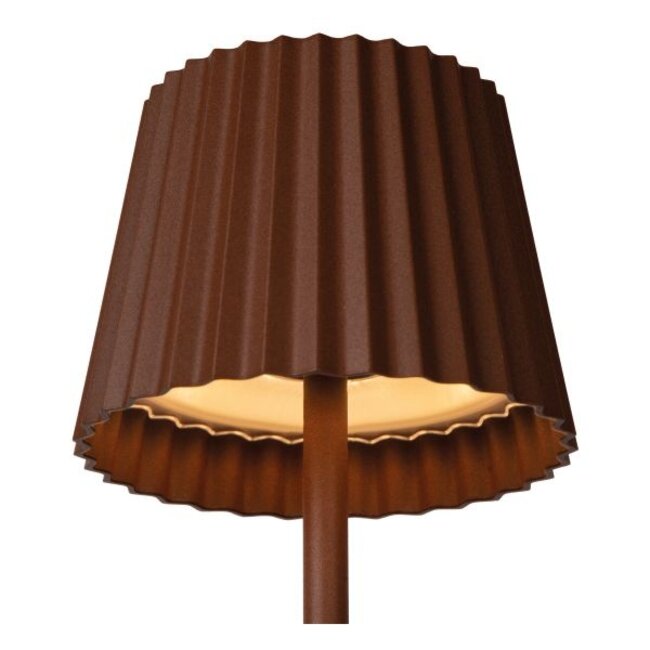 JUSTINE - Oplaadbare Tafellamp Buiten - Accu/Batterij - LED Dimb. - 1x2W 2700K - IP54 - Met draadloos oplaadstation - Roest bruin -  27889/02/97