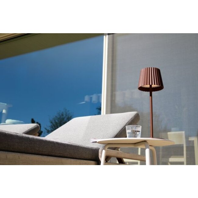 JUSTINE - Oplaadbare Tafellamp Buiten - Accu/Batterij - LED Dimb. - 1x2W 2700K - IP54 - Met draadloos oplaadstation - Roest bruin -  27889/02/97