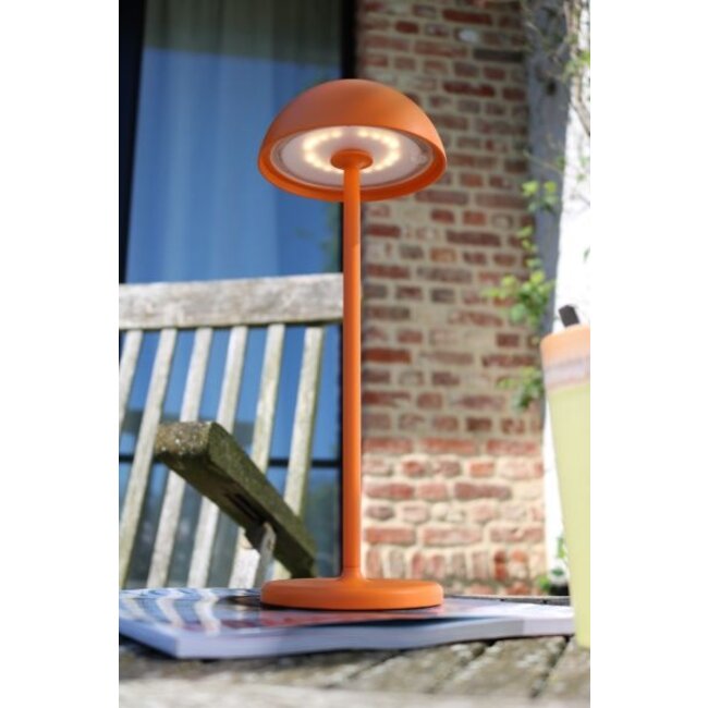 JOY - Oplaadbare Tafellamp Buiten - Accu/Batterij - Ø 12 cm - LED Dimb. - 1x1,5W 3000K - IP54 - Oranje - 15500/02/53
