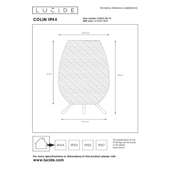 COLIN IP44 - Oplaadbare Tafellamp Buiten - Accu/Batterij - LED Dimb. - 1x3W 3000K - IP44 - 3 StepDim - Naturel - 03843/36/72