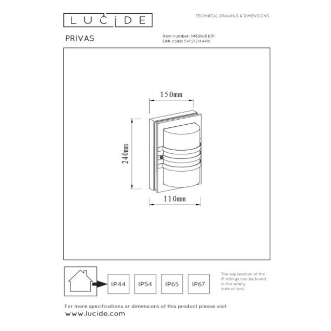 PRIVAS - Applique d'extérieur - 1xE27 - IP44 - Blanc - 14826/01/31