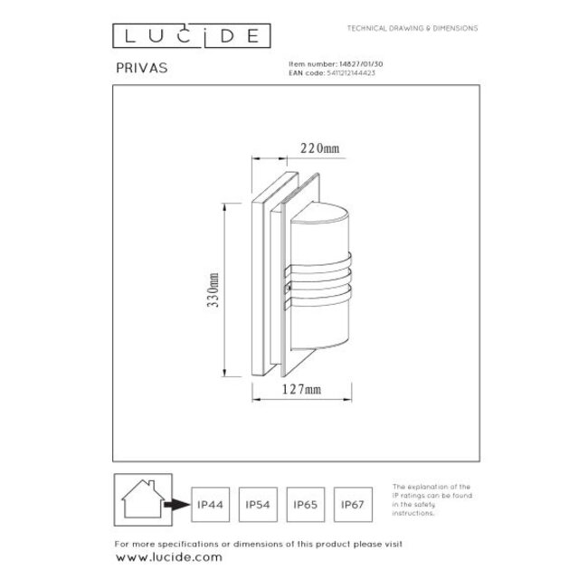 PRIVAS - Outdoor Wall Lamp - 1xE27 - IP44 - Black - 14827/01/30