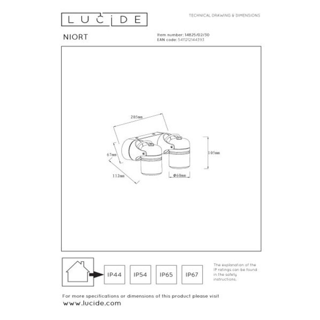 NIORT - Spot plafond Exterieur - 2xGU10 - IP44 - Noir - 14825/02/30