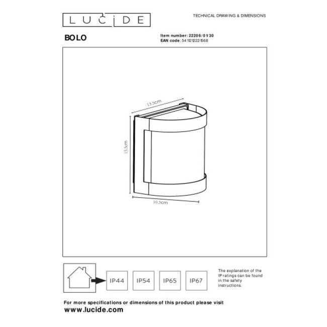 BOLO - Outdoor Wall Lamp - 1xE27 - IP44 - Opal - 22206/01/30