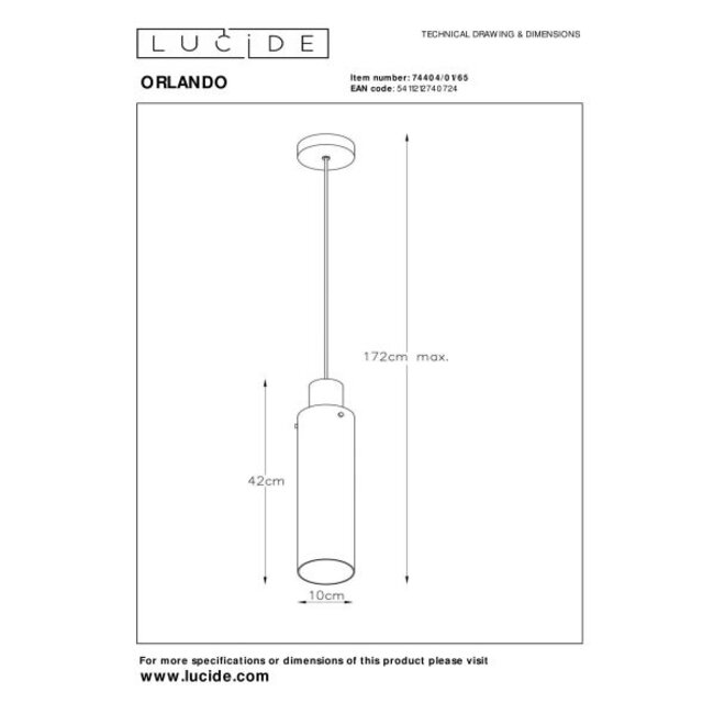 ORLANDO - Hanglamp - Ø 10 cm - 1xE27 - Fumé - 74404/01/65