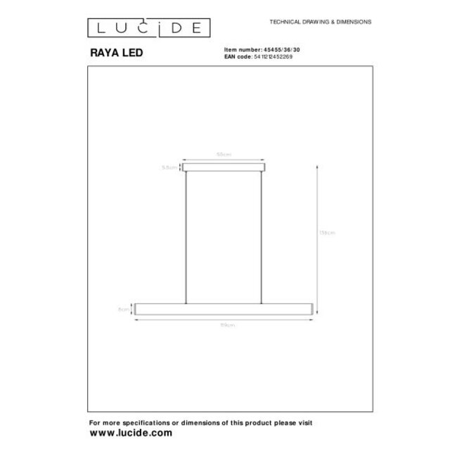 RAYA LED - Hanglamp - LED Dimb. - 1x36W 2700K - Zwart - 45455/36/30