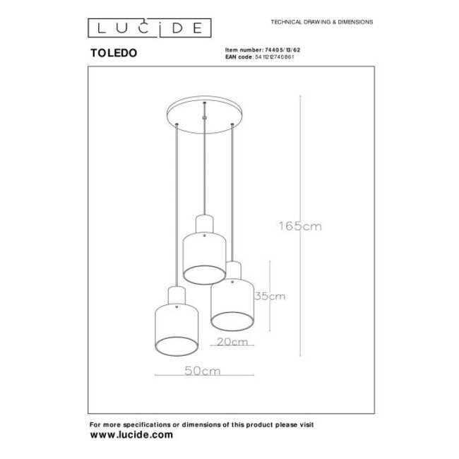 TOLEDO - Hanging lamp - 3xE27 - Amber - 74405/13/62