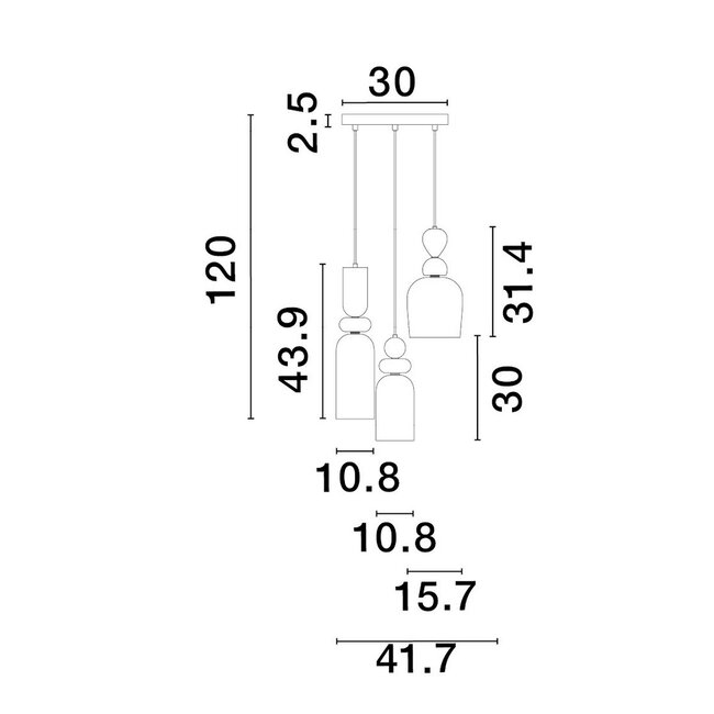 Lampe suspendue MURANO - 42 x 120 cm - 3xE14