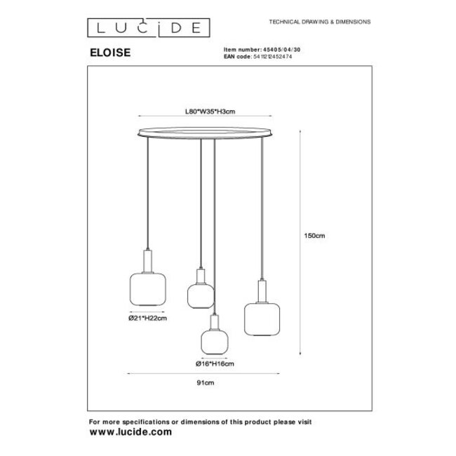 ELOISE - Hanging lamp - 4xE27 - Black - 45405/04/30