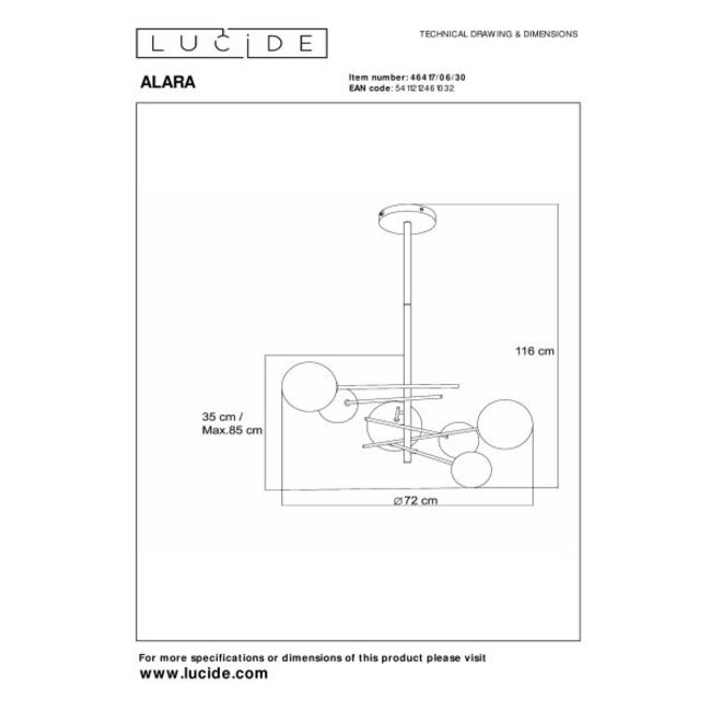 ALARA - Suspension - Ø 72 cm - LED - G4 - 6x1,5W 2700K - Noir - 46417/06/30