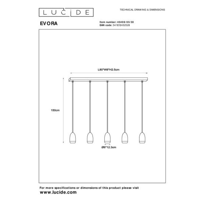 EVORA - Hanglamp - Ø 10 cm - 5xGU10 - Zwart - 45406/05/30