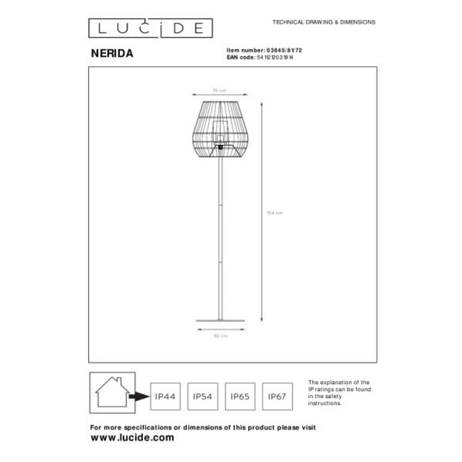 NERIDA - Lampadaire Extérieur - Ø 35 cm - 1xE27 - IP44 - Naturel - 03845/81/72