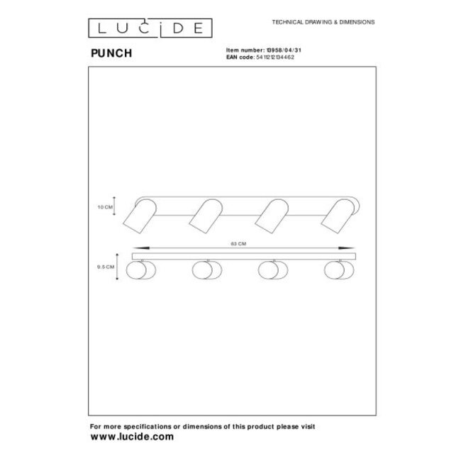 PUNCH - Plafondspot - 4xGU10 - Wit - 13958/04/31