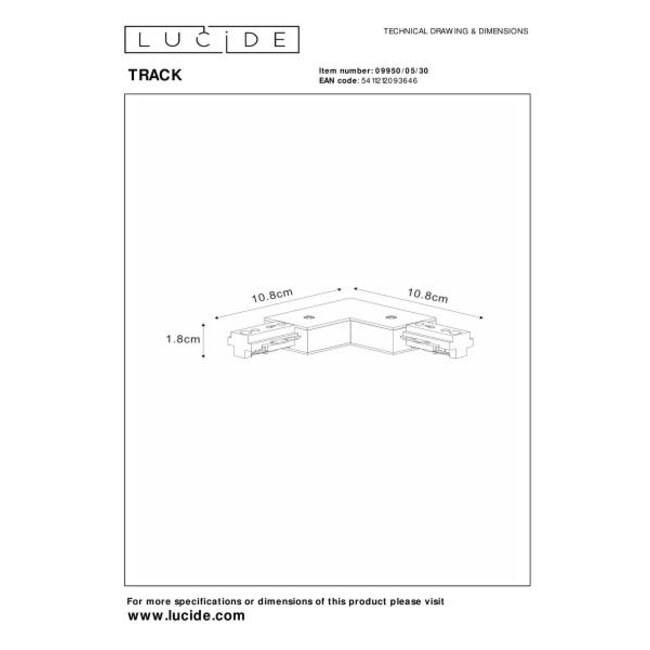 TRACK L-koppelstuk - 1-fase Railsysteem / Railverlichting - Links - Zwart - 09950/05/30