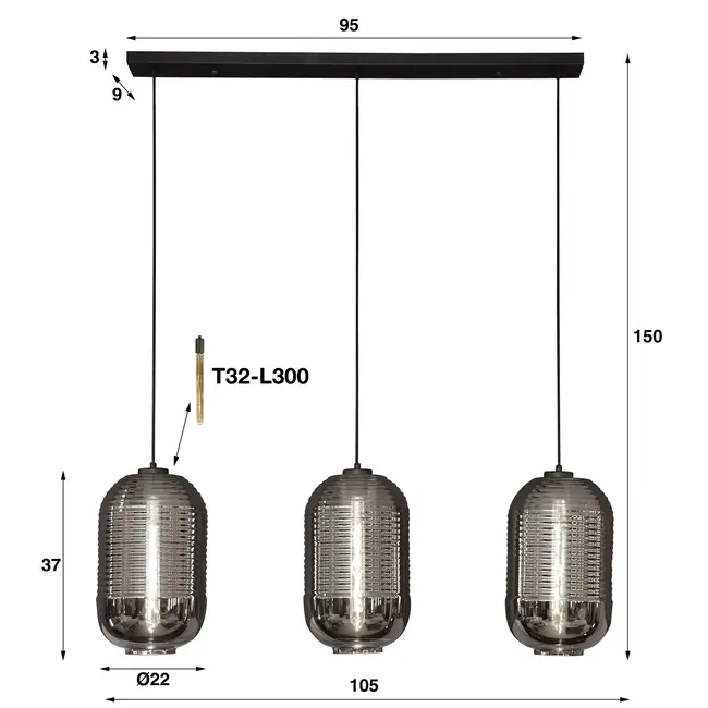 Suspension 3L cuve verre chromé