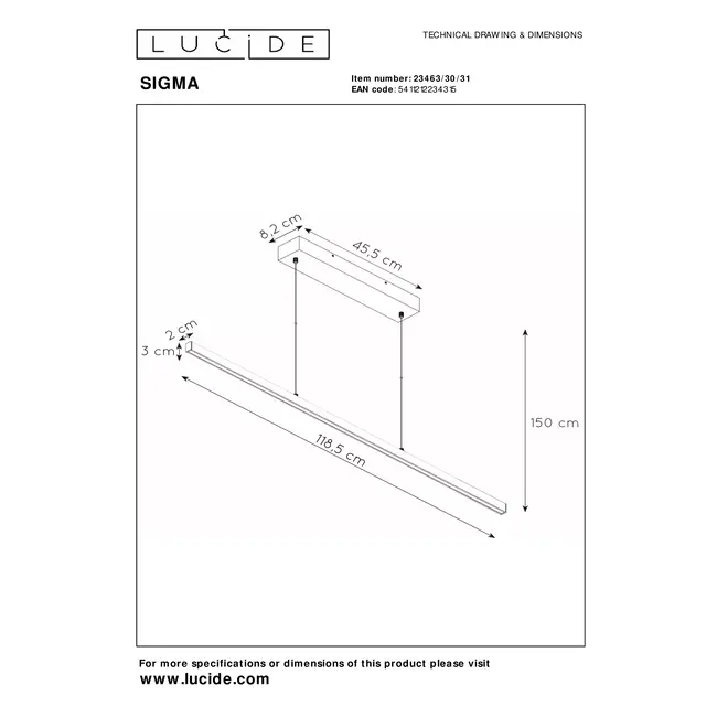 SIGMA - Lampe à suspension - LED Dim. - 1x30W 2700K - Blanc - 23463/30/31