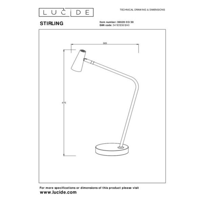 STIRLING - Rechargeable Reading Lamp - Accu/Battery - LED Dim. - 1x3W 2700K - 3 StepDim - Black - 36620/03/30