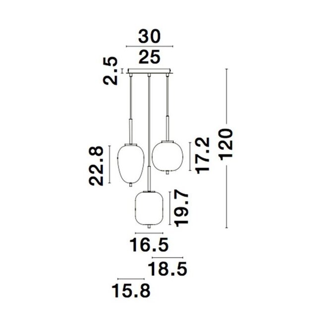 LATO hanglamp - Ø 30 x 120 cm - zwart - 3xE14