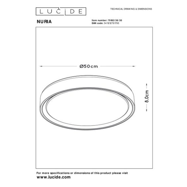 NURIA - Ceiling lamp - Ø 50 cm - LED Dimming. - 1x36W 2700K - 3 StepDim - Black - 79182/36/30