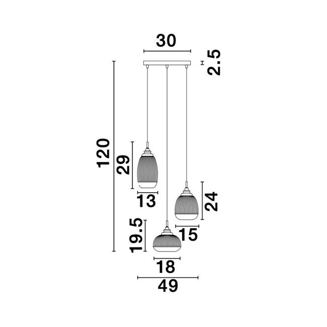 Mond - hanglamp - Ø 49 x 120 cm - goud / helder glas -3 x E14