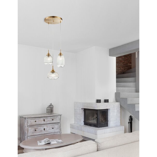 Mond - hanging lamp - Ø 49 x 120 cm - gold / clear glass -3 x E14