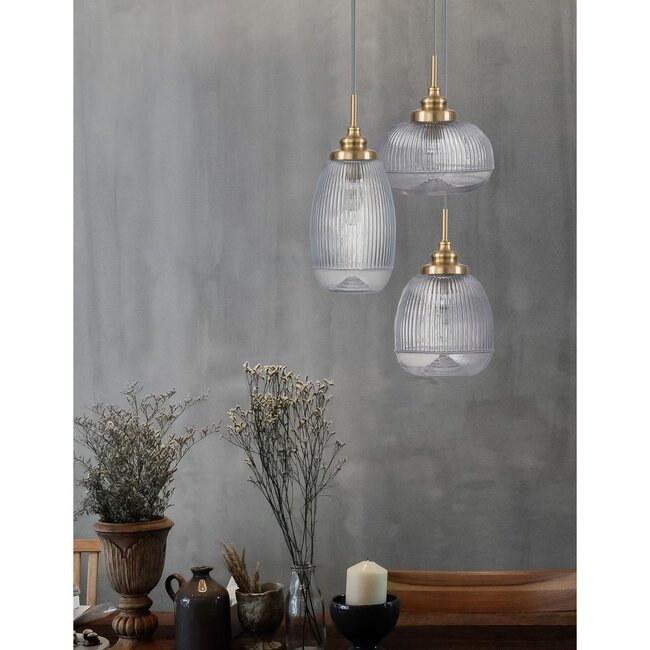 Mond - hanging lamp - Ø 49 x 120 cm - gold / clear glass -3 x E14