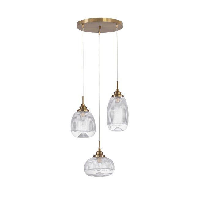 Mond - hanging lamp - Ø 49 x 120 cm - gold / clear glass -3 x E14