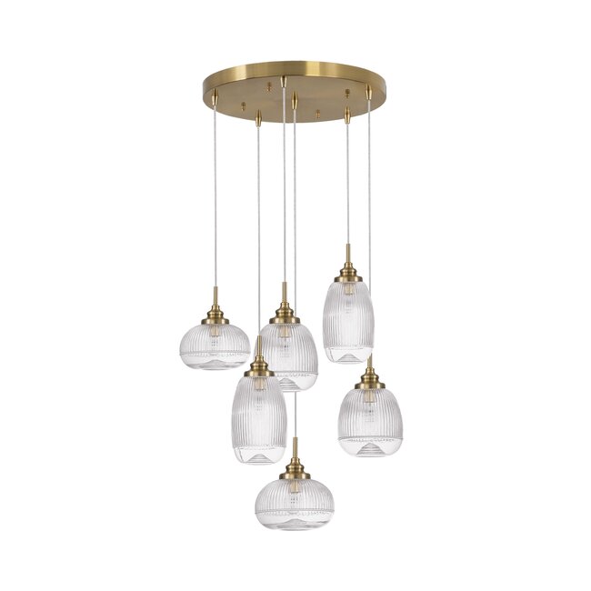 Mond - hanging lamp - Ø 51 x 120 cm - gold / clear glass -5 x E14