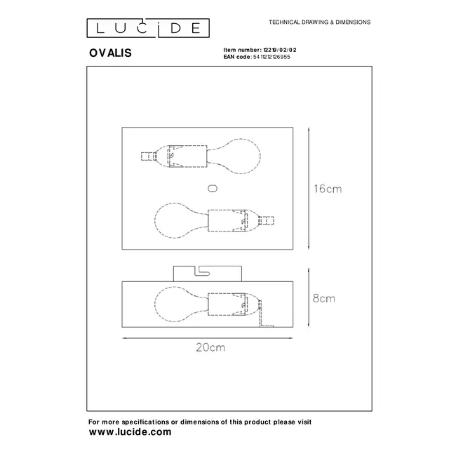 OVALIS - Applique - 2xE14 - Or Mat / Laiton - 12219/02/02