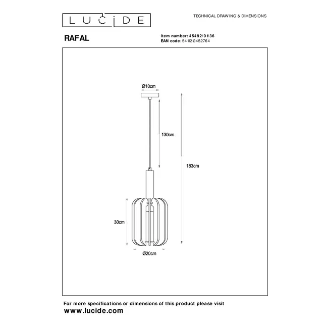 RAFAL - Hanging lamp - Ø 20 cm - 1xE27 - Gray - 45492/01/36