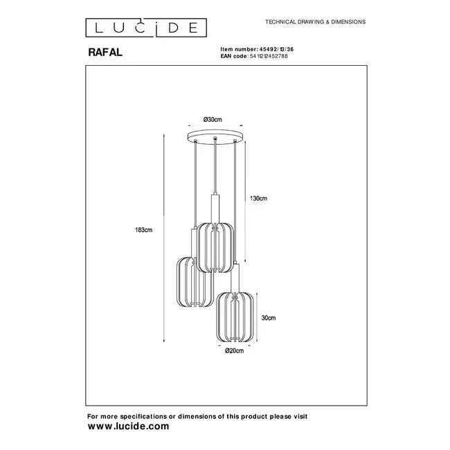 RAFAL - Lampe à suspension - Ø 50 cm - 3xE27 - Gris - 45492/13/36