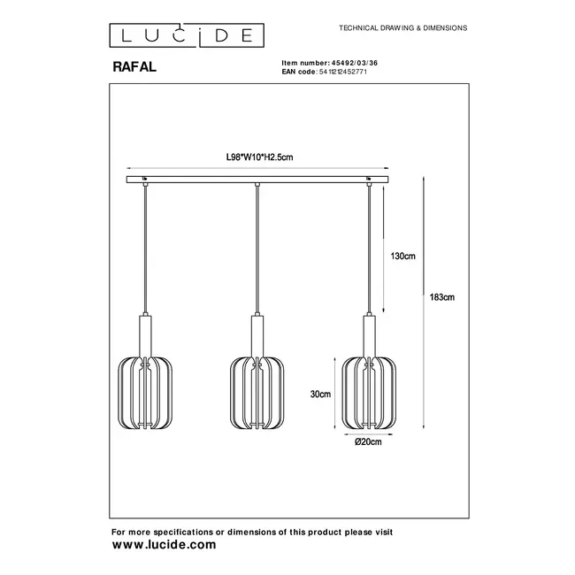 RAFAL - Lampe suspendue - 3xE27 - Gris - 45492/03/36