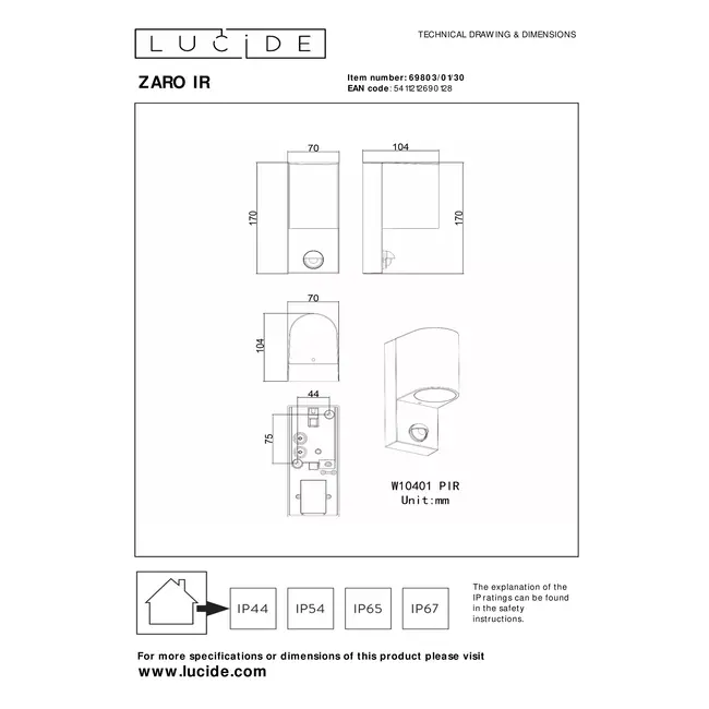 ZARO IR - Wandspot Buiten - 1xGU10 - IP65 - Zwart - 69803/01/30