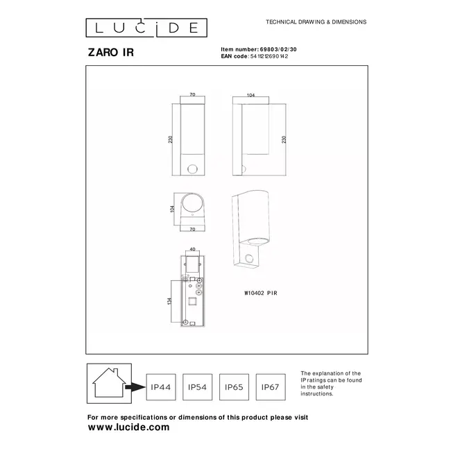 ZARO IR - Wandspot Buiten - 2xGU10 - IP65 - Zwart - 69803/02/30
