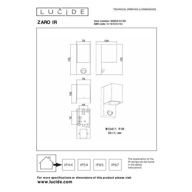 ZARO IR - Spot mural Extérieur - 1xGU10 - IP65 - Noir - 69802/01/30