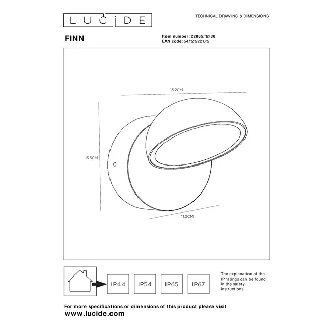 FINN - Applique Intérieur/Extérieur - LED - 1x12W 3000K - IP54 - Noir - 22865/12/30