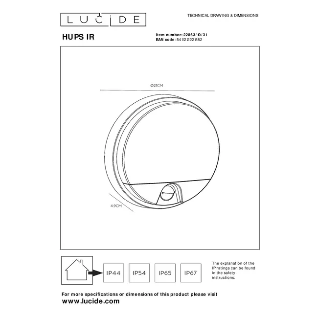 HUPS IR - Wandlamp Binnen/Buiten - LED - 1x10W 3000K - IP54 - Beweging & dag/nacht sensor - Wit - 22863/10/31