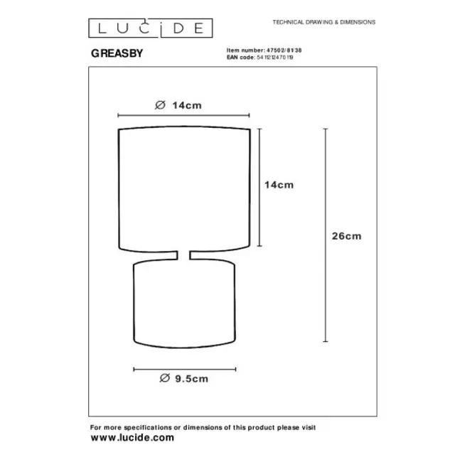 Lucide GREASBY - Table lamp - Ø 14 cm - 1xE14 - Beige - 47502/81/38