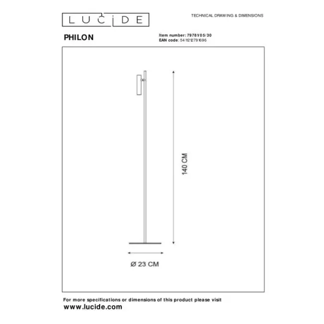 Lucide PHILON - Reading lamp - Ø 23 cm - LED Dimming. - 1x4.5W 3000K - Black - 79781/05/30