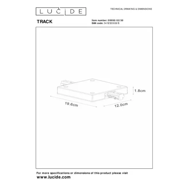 Lucide TRACK Startvoeding - 1-fase Railsysteem / Railverlichting - Enkel/Dubbel - Zwart (Uitbreiding)
