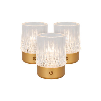 Lucide LILI - Oplaadbare Tafellamp - Accu/Batterij - Ø 8 cm - LED Dimb. - 1x3W 2700K/3000K - Mat Goud / Messing - Set van 3
