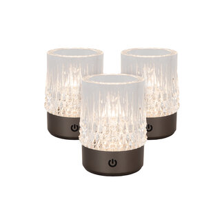 Lucide LILI - Oplaadbare Tafellamp - Accu/Batterij - Ø 8 cm - LED Dimb. - 1x3W 2700K/3000K - Zwart chroom - Set van 3