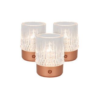 Lucide LILI - Oplaadbare Tafellamp - Accu/Batterij - Ø 8 cm - LED Dimb. - 1x3W 2700K/3000K - Koper - Set van 3