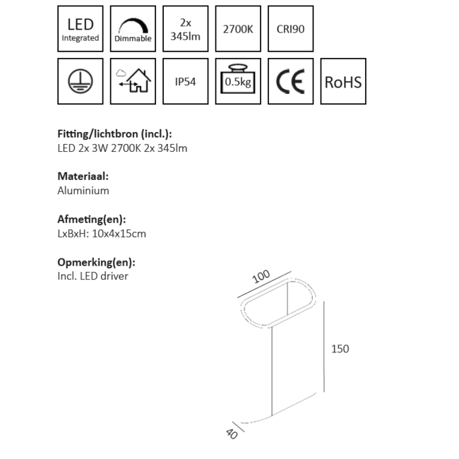 LED wandarmatuur DIAZ-S up / down