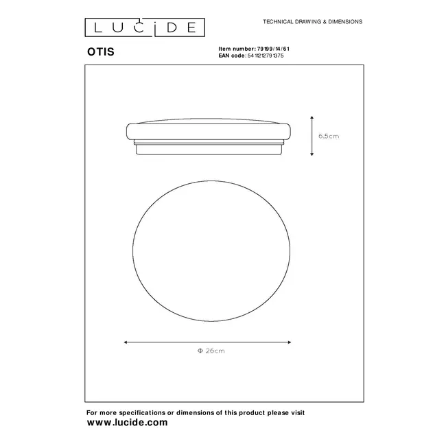 Lucide OTIS - Plafonnière - Ø 26 cm - LED - 1x14W 3000K - Opaal