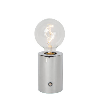 Lucide VIVO - Oplaadbare Tafellamp - Accu/Batterij - Ø 8 cm - LED Dimb. - E27 - 1x1W 2700K - Chroom