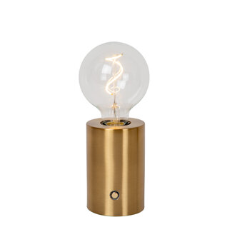 Lucide VIVO - Oplaadbare Tafellamp - Accu/Batterij - Ø 8 cm - LED Dimb. - E27 - 1x1W 2700K - Mat Goud / Messing