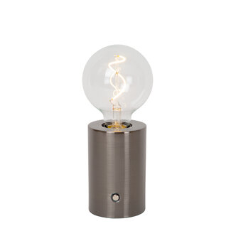Lucide VIVO - Oplaadbare Tafellamp - Accu/Batterij - Ø 8 cm - LED Dimb. - E27 - 1x1W 2700K - Mat zwart chroom